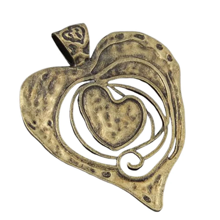 3pcs/lot Love Heart Large Charms Necklace Pendant Vintage Jewelry Findings Necklace Pendant Antique Bronze Tone 68*63*2mm Retro