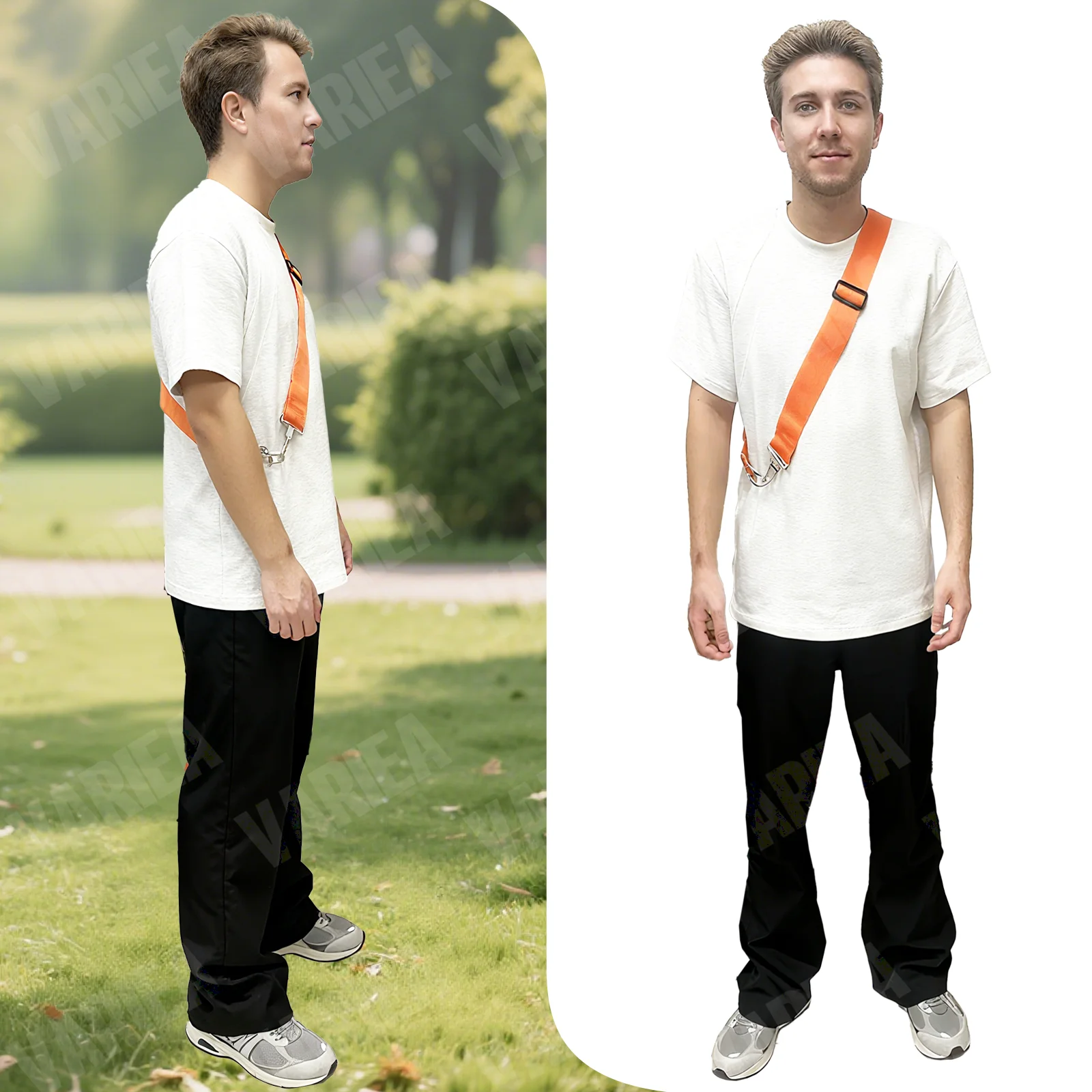 VARIEA- Orange/Black Weed Eater Shoulder Strap, Universal Trimmer Harness, Adjustable Comfort Padded Garden Accessory