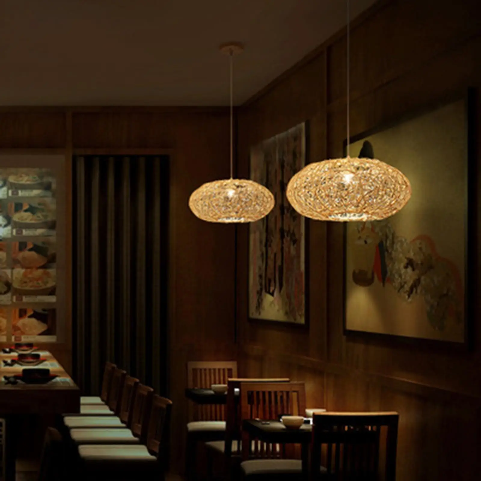 Chinese Style Rattan Pendant Light Ceiling Lamp Handwoven Bamboo Chandelier Fixture for Restaurant Hotel Living Room Decoration