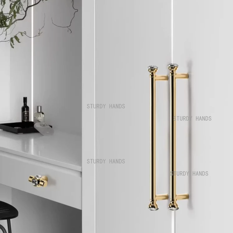 Zinc alloy European high-end gold inlaid diamond cabinet wardrobe door handle solid furniture handle hardware accessories