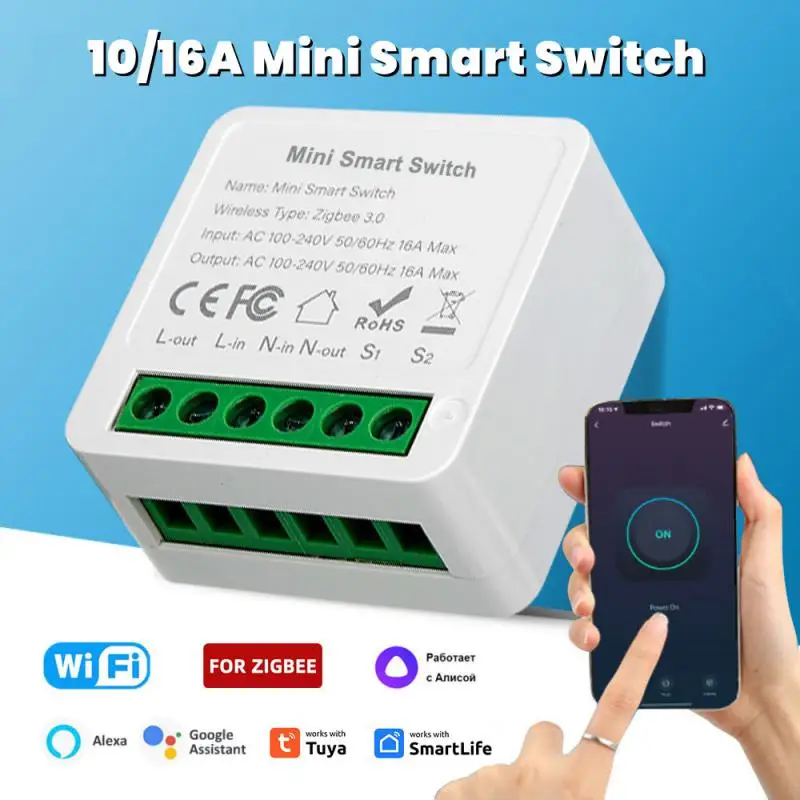 Tuya 10/16A WiFi/Zigbee Smart Switch Mini DIY Breaker Module Relay 1/2/3/4 Channel 2-way Control Work With Alexa Google Home