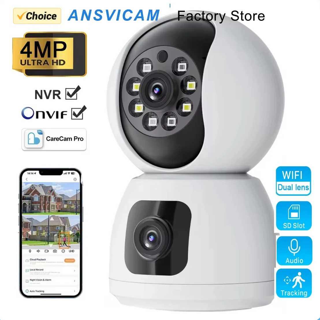 2K 4MP Dual Lens PTZ IP Camera Wireless IP WIFI Smart Home Security Two-way Audio Surveillance Baby & Pet Monitor CareCam Pro