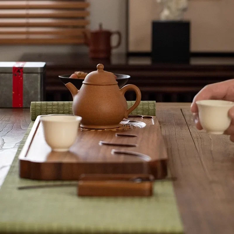 DSA walnut creative new Chinese-style household drainage tea tray solid wood small dry brewing table living room tea table dry