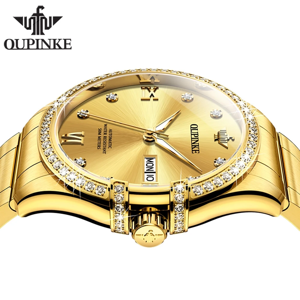 OUPINKE 3195 Automatic Mechanical Men's Watch Luxury Diamond Watch Imported Movement Dual Calendar Display Watches
