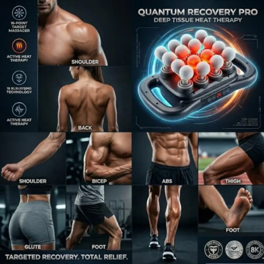16-Head Deep Tissue Body Massager with Heat 3 Modes 30 Intensities Multi-Head Back Massager for Full Body Relief Quiet Percussi