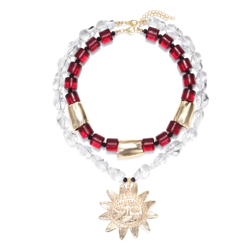 Bohemian multi-layer string special-shaped beads sun pendant stacked necklace geometric handmade multi-layer suit necklace jewel