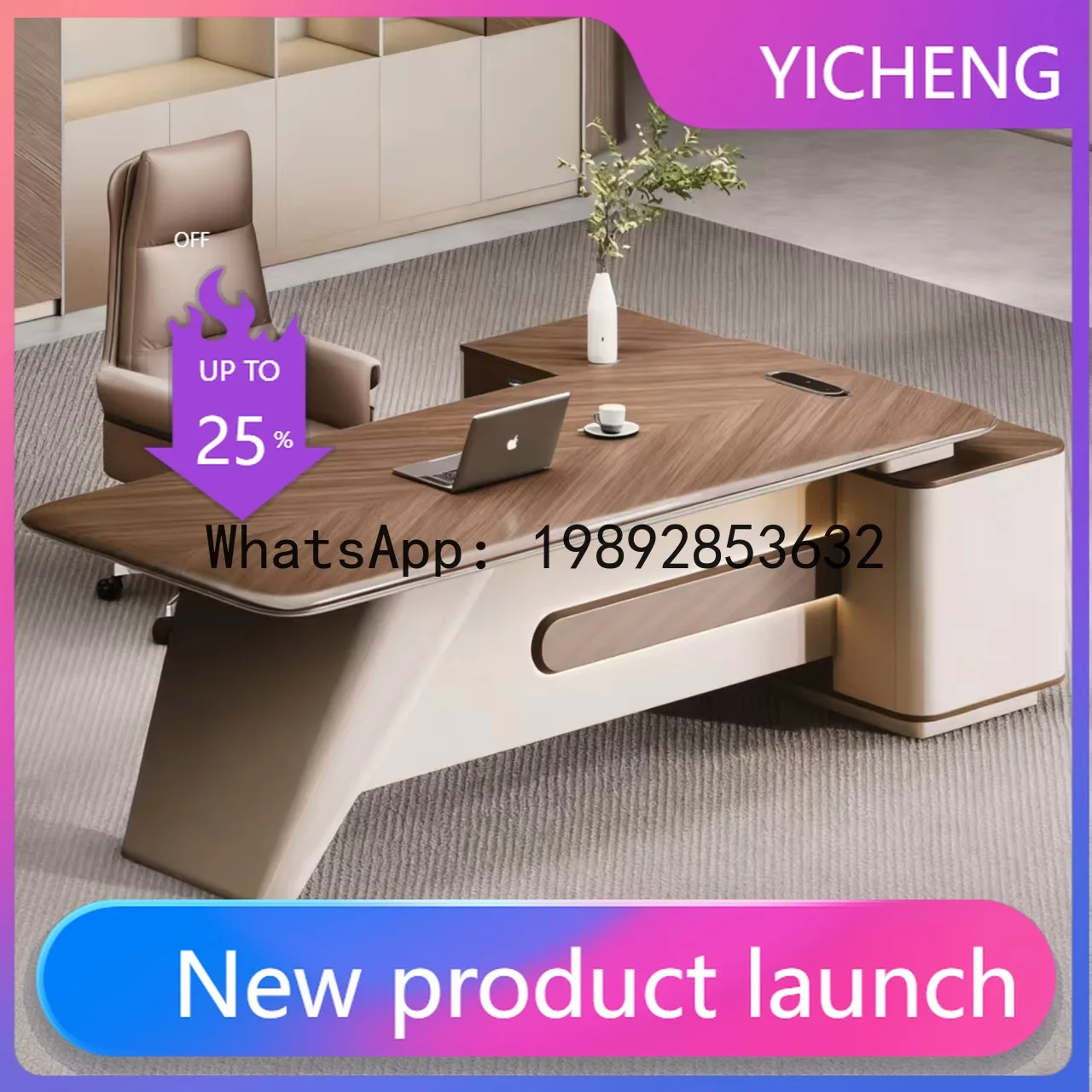 

HYS Boss Office Desk Set - Complete Office Desk and Chair Set, Boss Desk, Executive Desk, Manager's Desk