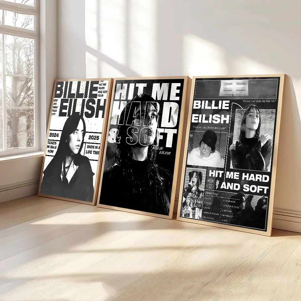 Hot Music Star B-billie Eilish Anime Posters Sticky HD Quality Wall Art Retro Posters For Home Kawaii Room Decor