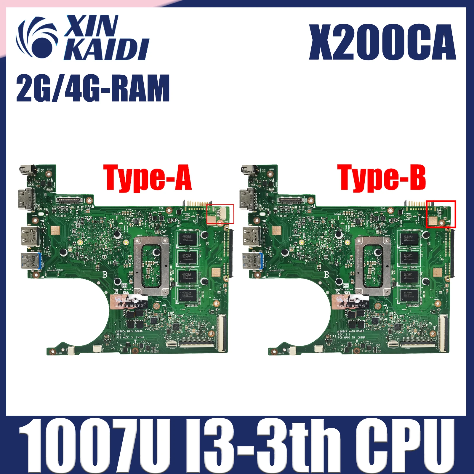 

X200CA Laptop Motherboard For ASUS X200C X200CAP F200C F200CA Mainboard With CPU 1007U I3-3th Gen 2G/4G-RAM 100% Working