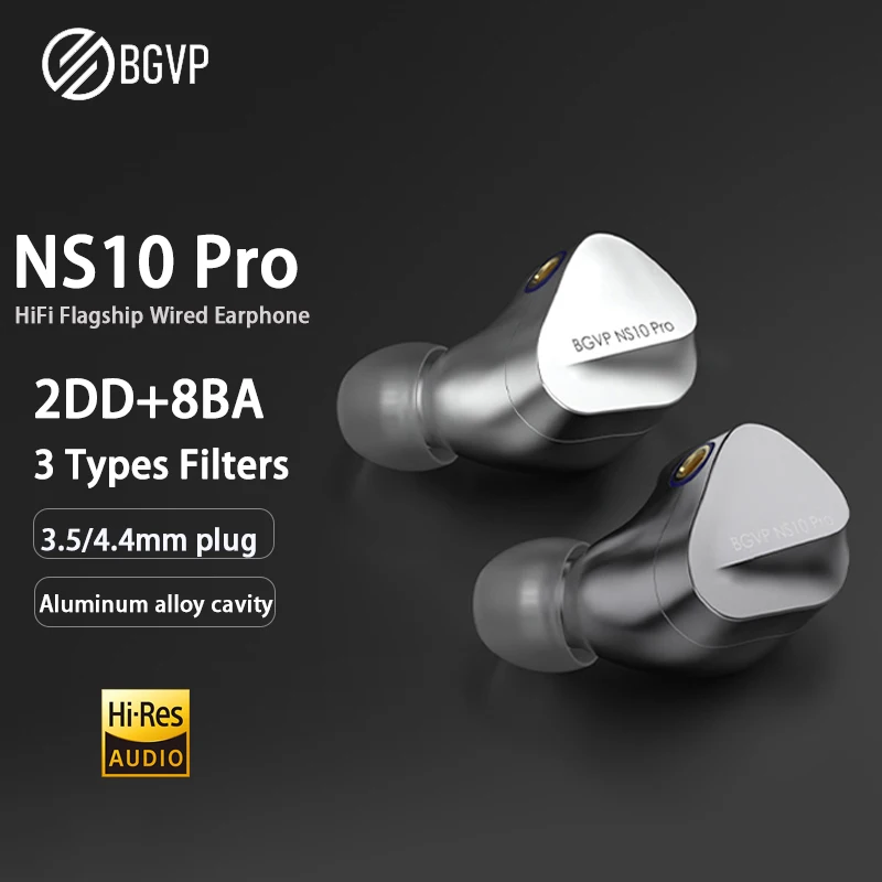 BGVP NS10 Pro 8BA+2DD Hybrid Drive HIFI Earphone In Ear Wired Music Earbud Monitor IEM 3.5/4.4mm Replaceable Plug MMCX Cable