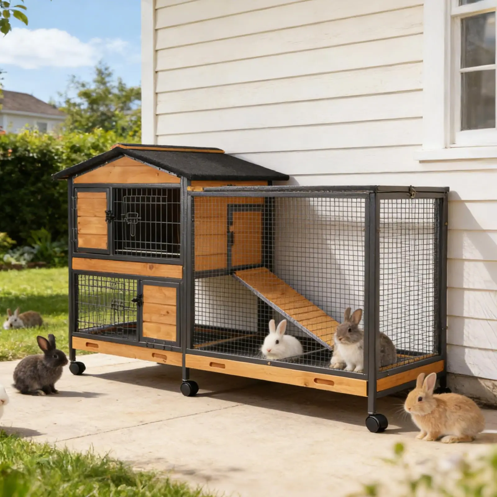 2-Story Rabbit Cage with Chew-Proof Metal Frame for Indoor/Outdoor - 62
