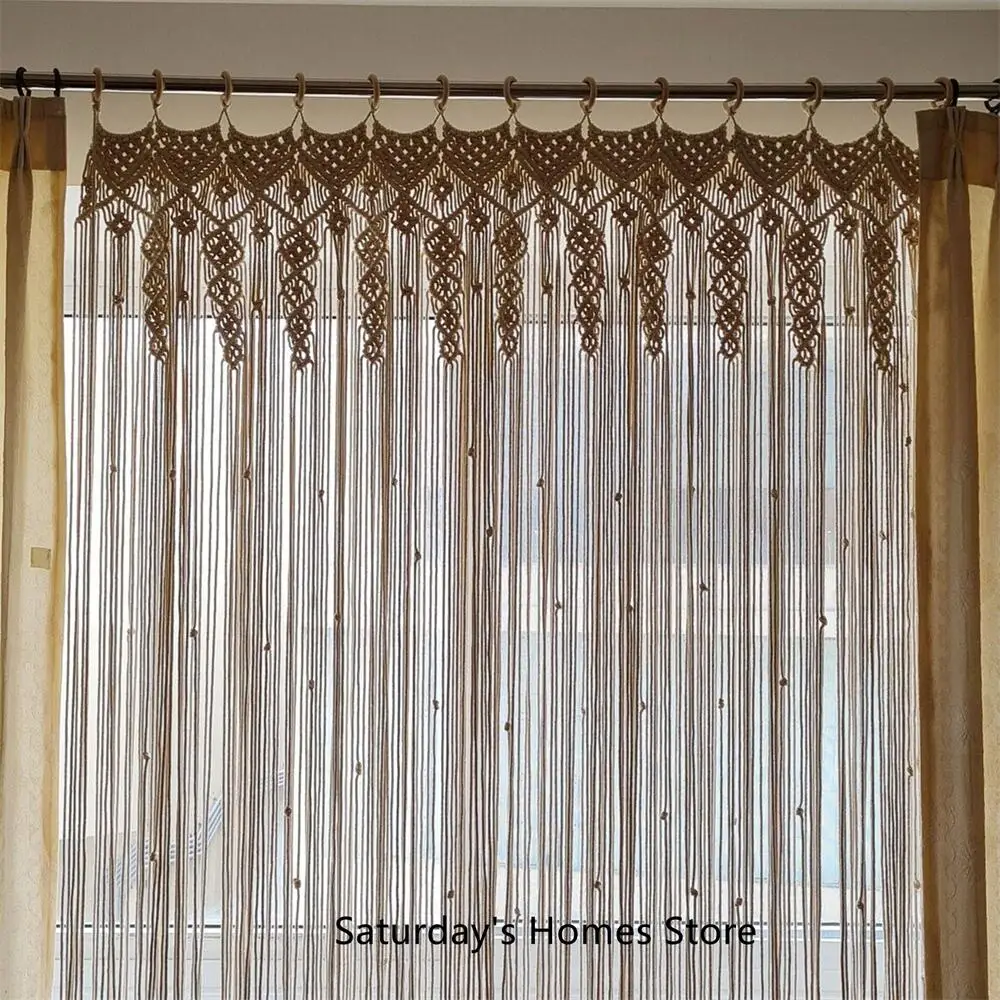 200*200CM Macrame Cotton Door Curtain Tapestry Hand Woven Bohemia Window Curtain Tapestry Blocking Curtain Bedside Wedding Backd