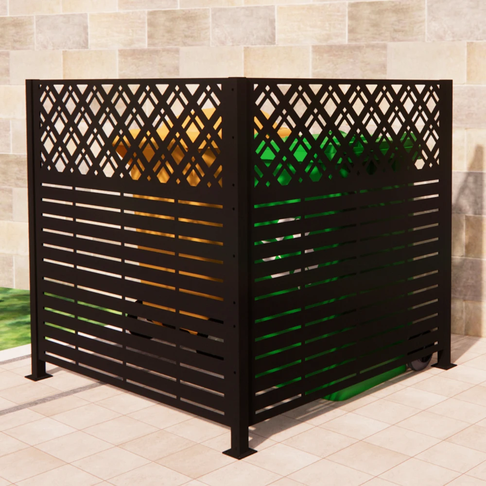 

W48''xH47.3'' 2-Panel Metal Privacy Screen: Trash/AC/Pool Enclosure, Backyard Fence, Rhombus Black