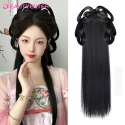 Chinese Traditional Retro Hair Chignon Synthetic Black Fake Hair Bun Ancient Fairy Princess Hair Band Hanfu Cosplay Wig 5.0