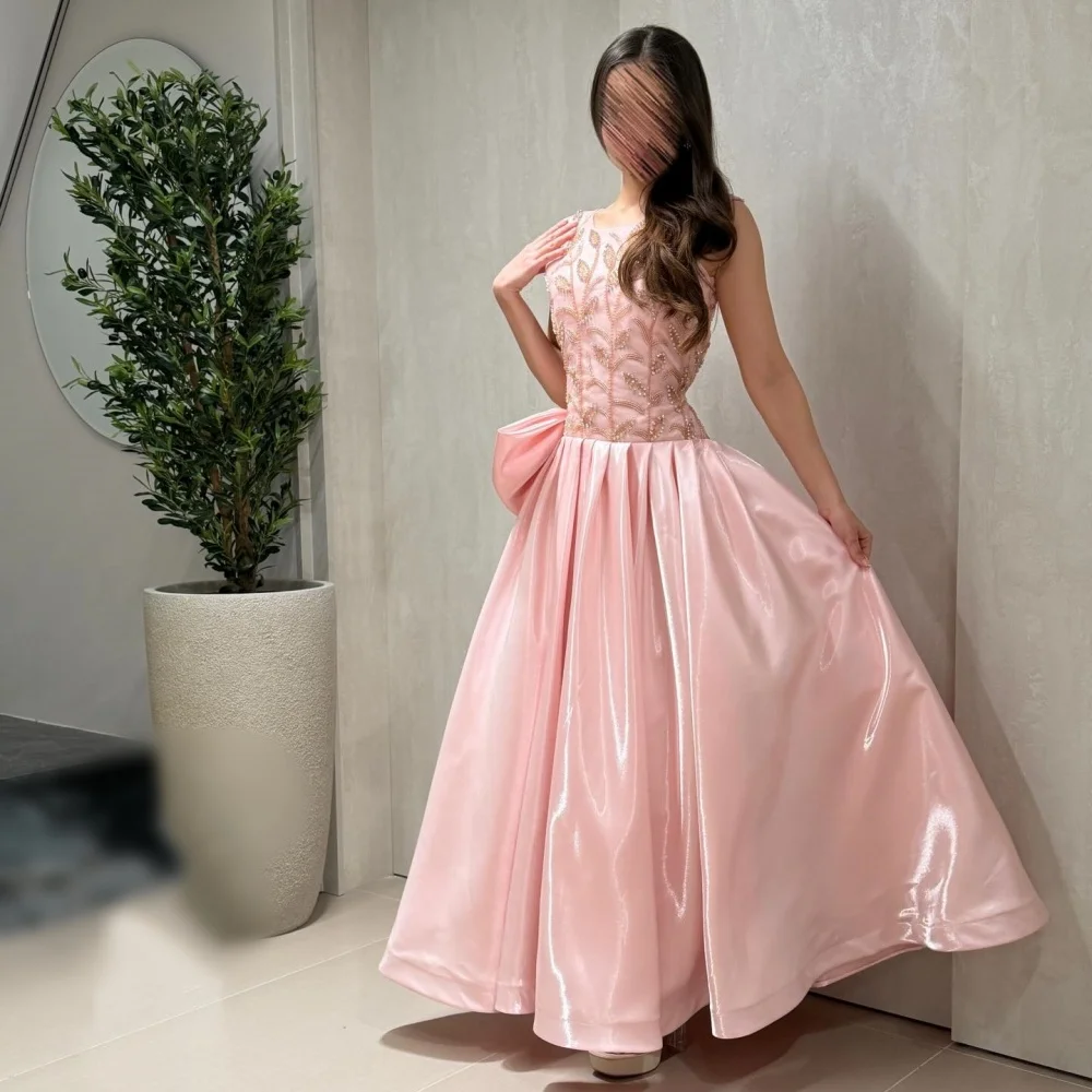 

Customized Grace Dresses Glitter Evening Gowns O-Neck Sleeveless A-line Midi Dresses High Quality Party Dresses Formal