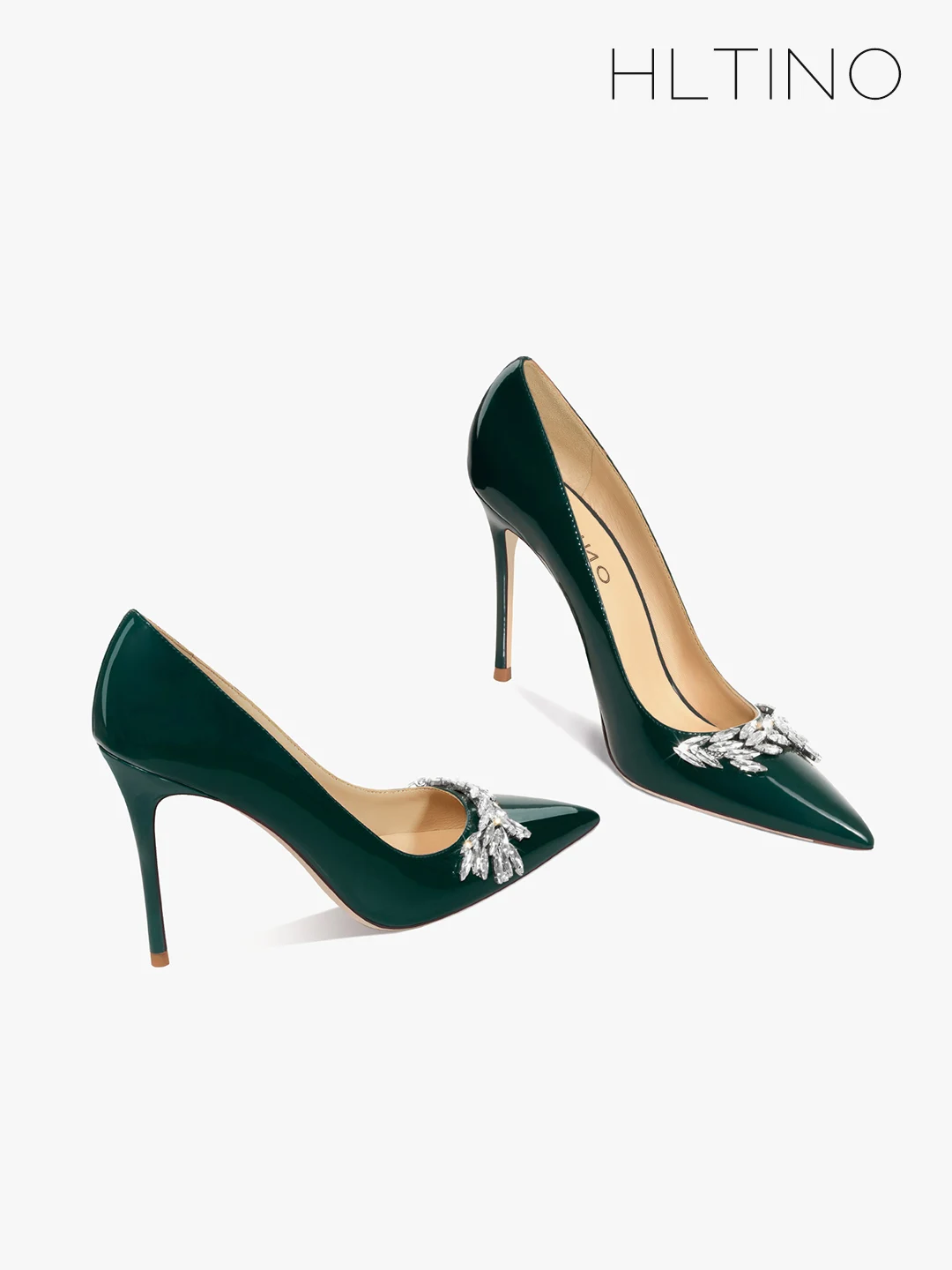 HLTINO décolleté da donna con cristalli giada verde punta a punta vestito da festa tacchi primavera autunno scarpe di lusso sposa