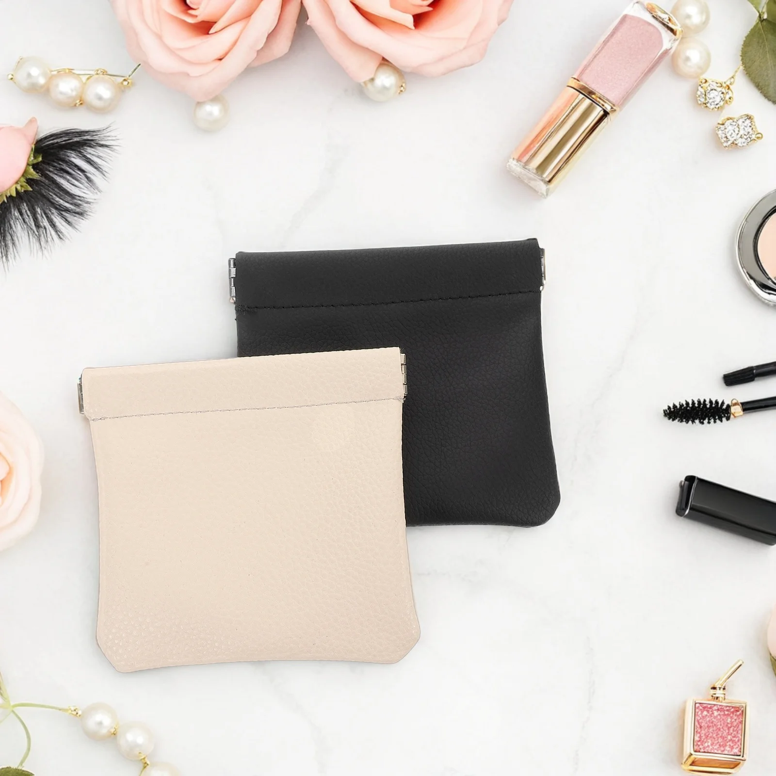 

2Pcs Compact Coin Purse PU Jewelry Travel Organizer Squeeze Top Closure Small Bag for Necklaces Earrings Trinkets