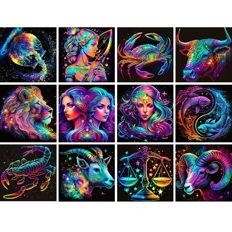 Zodiac Sign Full Square Diamond Art Painting Fantasy Astrology Twelve Constellation Full Drills Mosaic Cross Stitch Home Decor