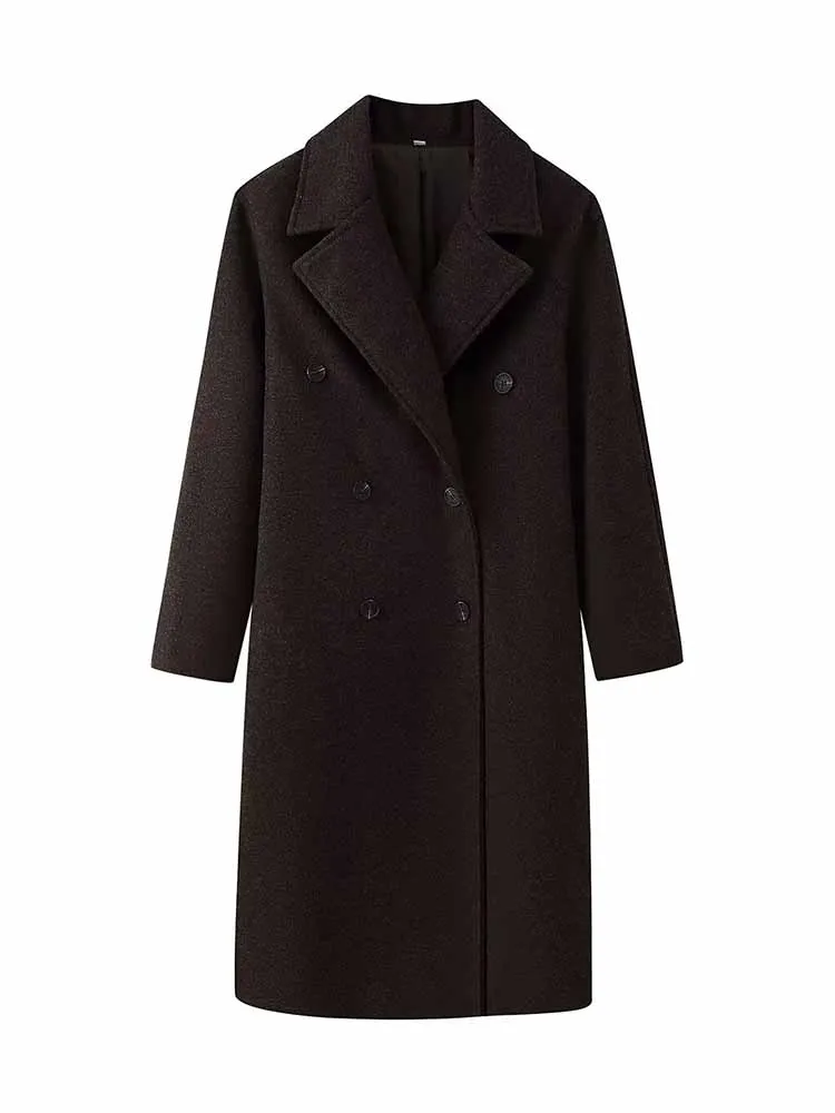 

HH женское зимнее модное свободное пальто из смешанной ткани с длинными рукавами, двубортное свободное пальто с лацканами, женское повседневное длинное пальто в уличном стиле