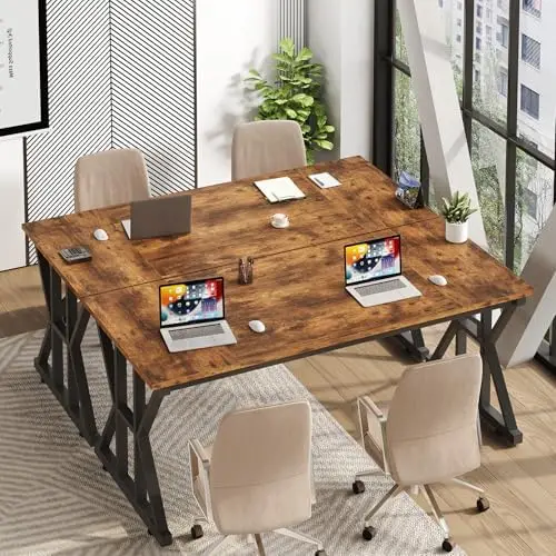 Computer Desk, 55 inch Large Office Desk, Study Writing Table with Thicken Frame, Gaming Desk, Modern Simple Desk for