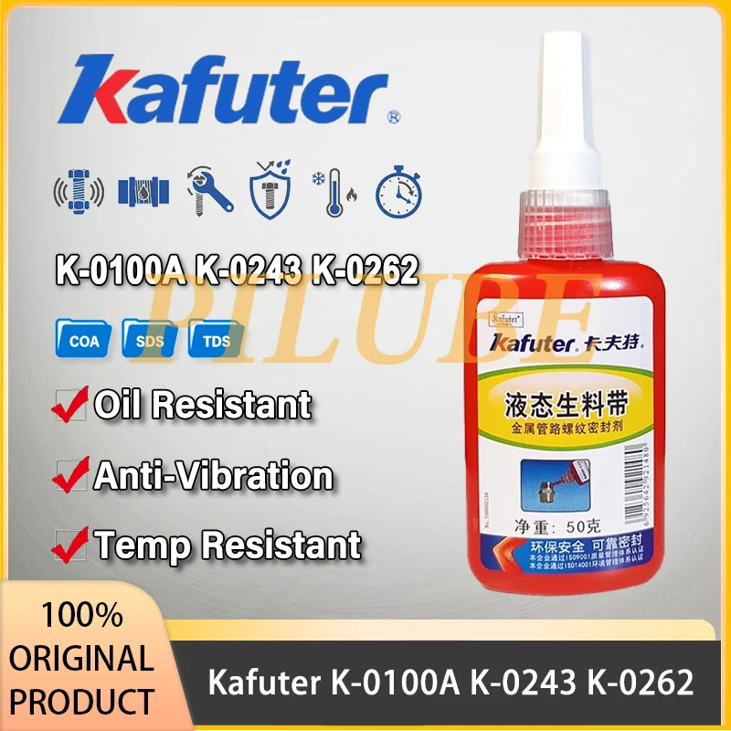 Kafuter K-0100A K-0243 K-0262 Anaerobic Threadlocker Liquid Teflon Tape Pipe Sealant Waterproof Anti-Leak Metal Screw 50g 250g