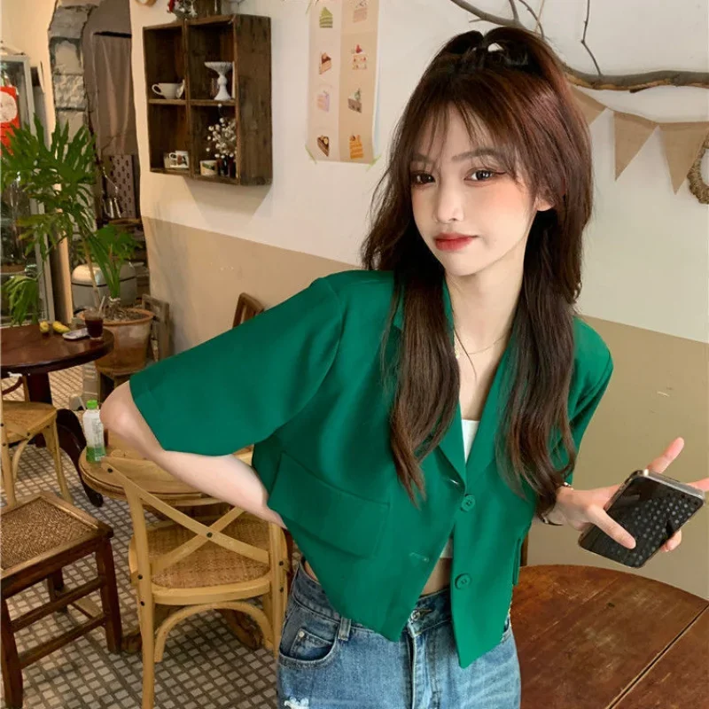 

Summer Blazers Women Korean Style Coats Fashion Crops Clothing Office Lady Simple Student All-match Casual Hotsweet High Street