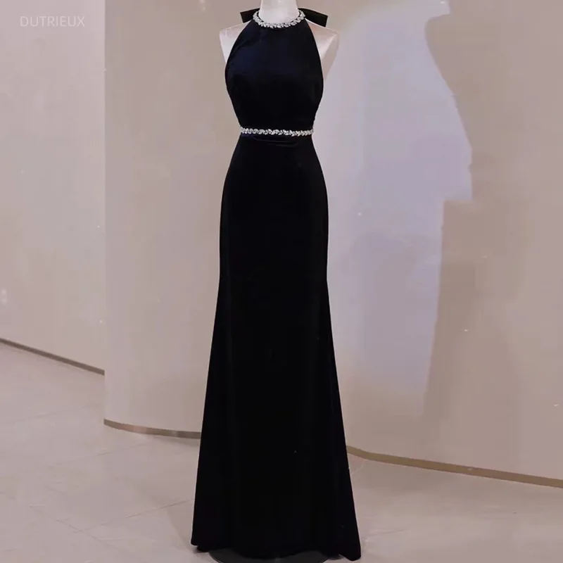Temperament Black Robe Femme Party Dresses For Women 2025 Vestidos De Mujer Bow Sexy Backless Tunic Diamond Summer Maxi Dress