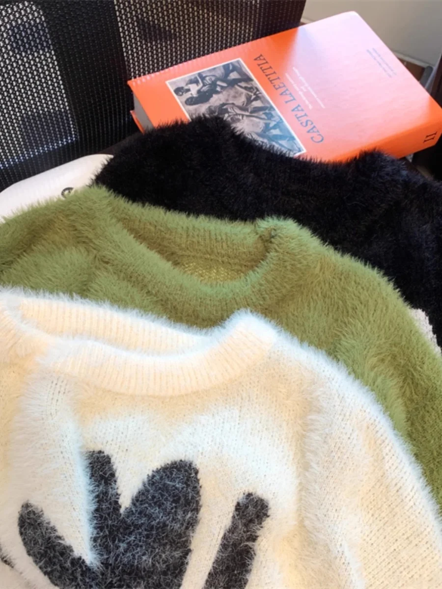 

Women's Rabbit Fur Knitwear Thiened Loose Sle Autumn Winter New Arrival Mink Velvet Outerwear Student High-End Feeling Top