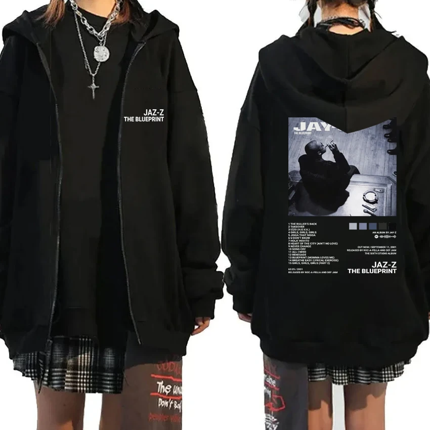 Jay-z-Sudadera con capucha y cremallera para hombre y mujer, abrigo Unisex con estampado de álbum de Hip Hop, ropa de calle informal vintage, chaqueta con cremallera de forro polar negro, gran oferta