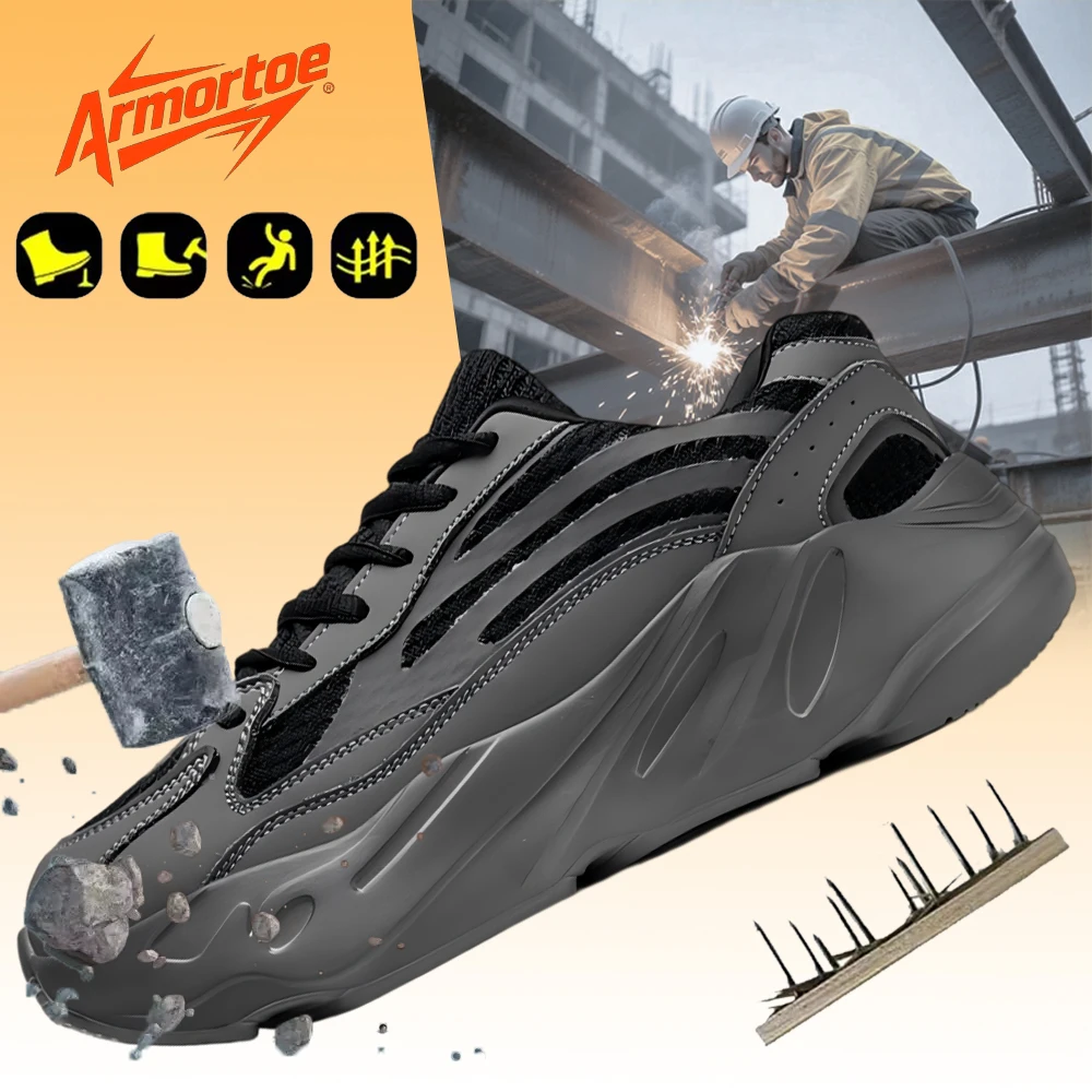 

ArmorToe Unisex Steel Toe Anti-Impact Anti-Puncture Slip-Resistant Ventilated Lightweight Construction Safety Shoes #Armor3081