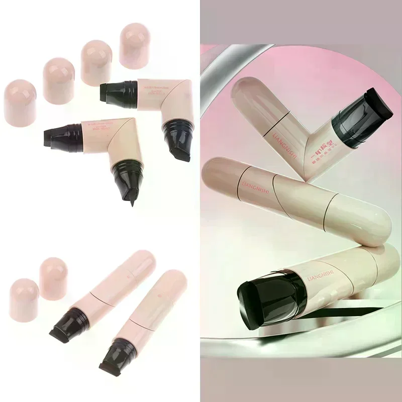 Sello delineador de ojos giratorio integrado, negro, marrón, doble punta, plantilla de ala de delineador de ojos DIY, resistente al agua, a prueba de manchas, bolígrafo líquido de ropa larga