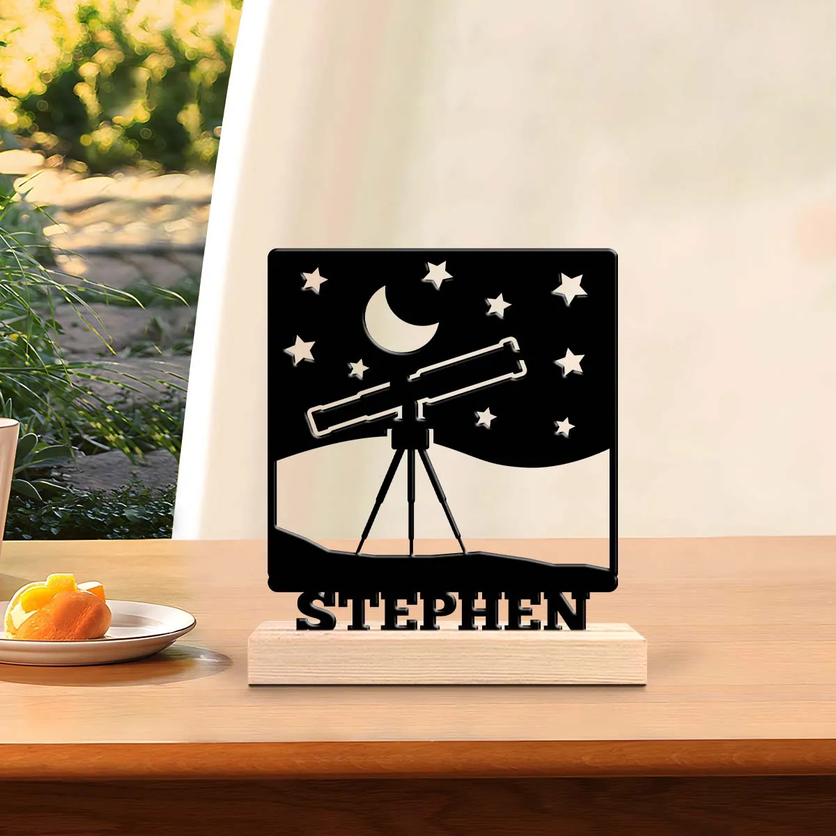 1pc Desktop Metal Ornaments Custom Content Equipped with Wooden Base Home and Office Decorations,Christmas Gifts