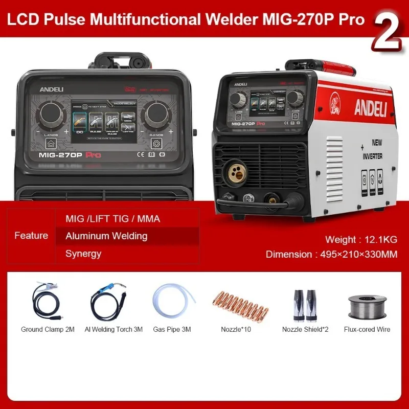 

ANDELI 220V Double Pulse LCD MIG-270 MIG ALUMINIUM Welding Machine