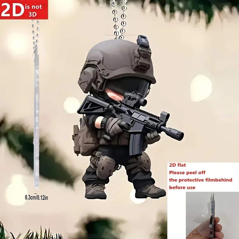 2D Special Forces Keychain Cartoon Military Theme Acrylic Pendant Car Key Bags Backpacks Accessories Party Favors Festive Gifts