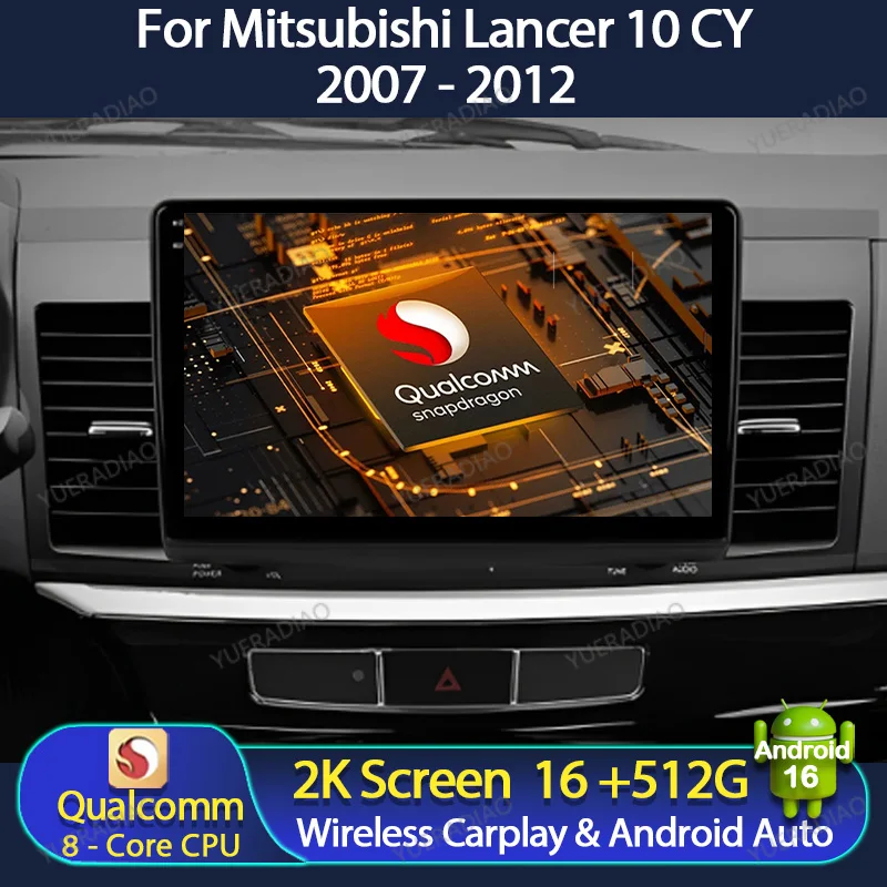 Radio para Auto Android 16 para Mitsubishi Lancer 10 CY 2007 - 2017, Carplay, Reproductor Multimedia Estéreo, GPS, NAVI, 4G, WIFI, DSP, BT