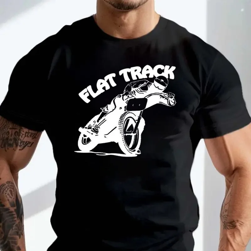 

Flat Track Motorcycle Racing Mens Unisex Crew Neck T-Shirt 100% Cotton T Shirts Fashion Men O-Neck Casual Tshirt