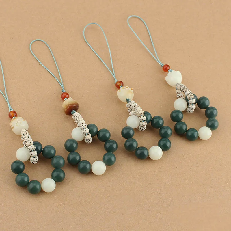 DIY accessories White jade Bodhi root mobile phone chain lanyard couple mobile phone case lanyard short U disk pendant key chain