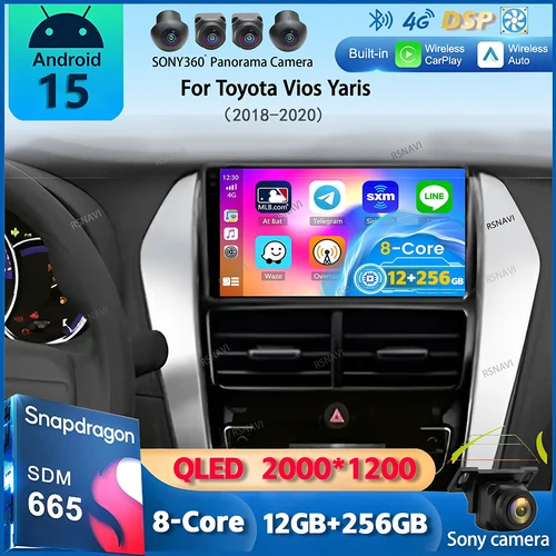 Android 15 Carplay Auto Radio de coche para Toyota Vios Yaris 2018 2019 2020 navegación GPS reproductor Multimedia vídeo estéreo wifi + 4G BT