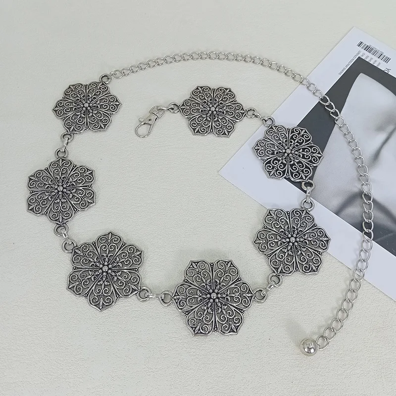 خمر الشظية فلورا المعادن الخصر حزام على شكل سلسلة الهندسة الراقية الفاخرة العلامة التجارية فاسق Y2K فستان جان حزام أحزمة الموضة للنساء