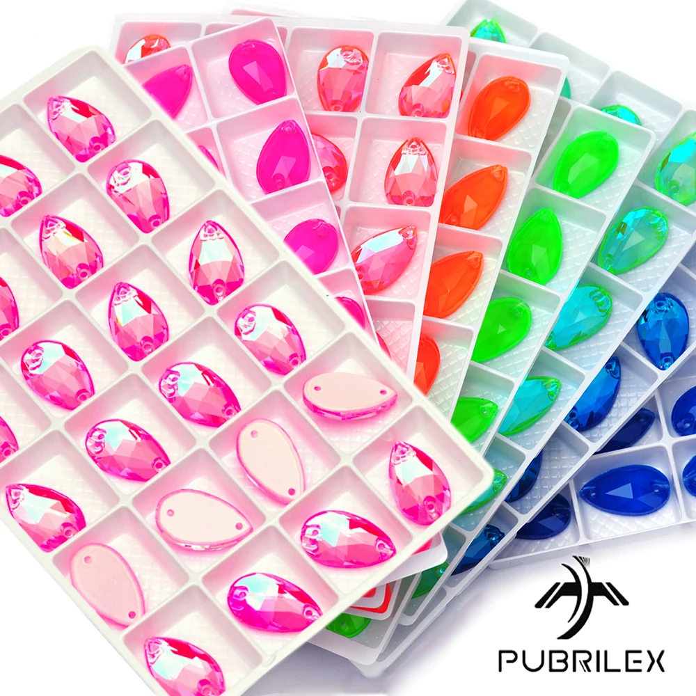 Pubrilex Neue abgeschrägte aufnähbare Strasssteine in verschiedenen Farben, glitzernde Nähsteine für Kleidung, Schmuck, Handarbeiten und Dekoration. – Detail 3
