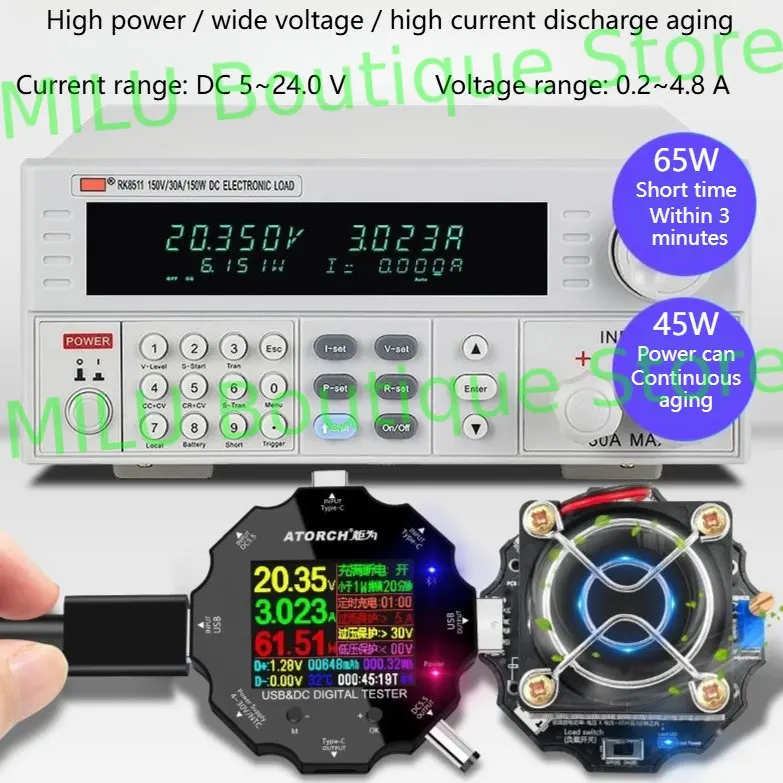 65W USB DC electronic Load resistor Discharge battery test capacity aging charger power bank adjustable current voltage