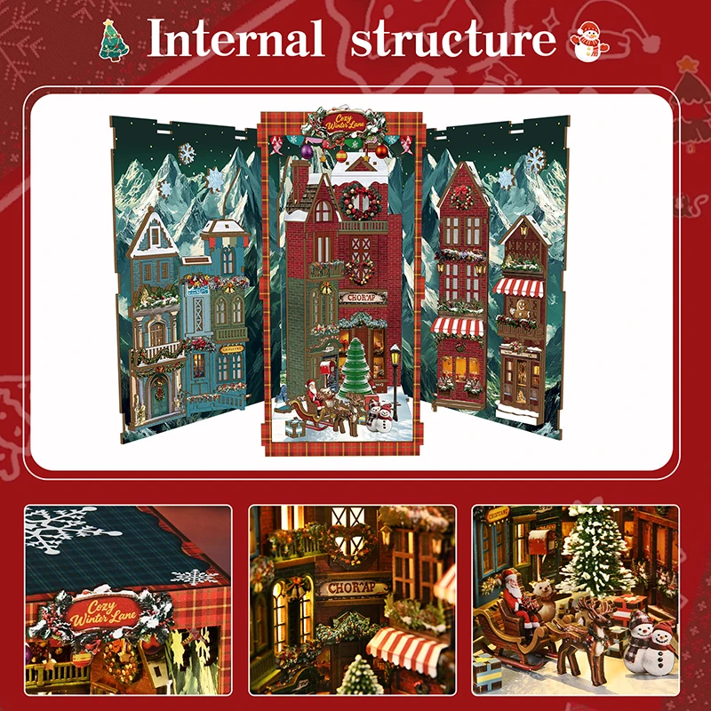Book Nook Assembly Kit a DIY Miniature House and Doll House with Christmas Wood Puzzle Project Miniatures Bookend Handmade