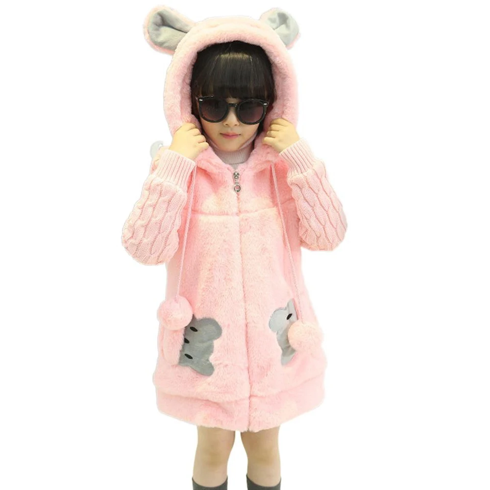 New winter cotton-padded jacket of the girls long thickening children's cotton imitation fur cotton-padded jacket4-12 years old