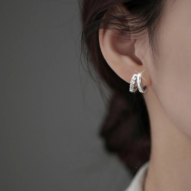 

S925 Sterling Silver Exquisite Layered Zircon Hoop Earrings for Women Classic Fine Jewelry Light Luxury Accessories