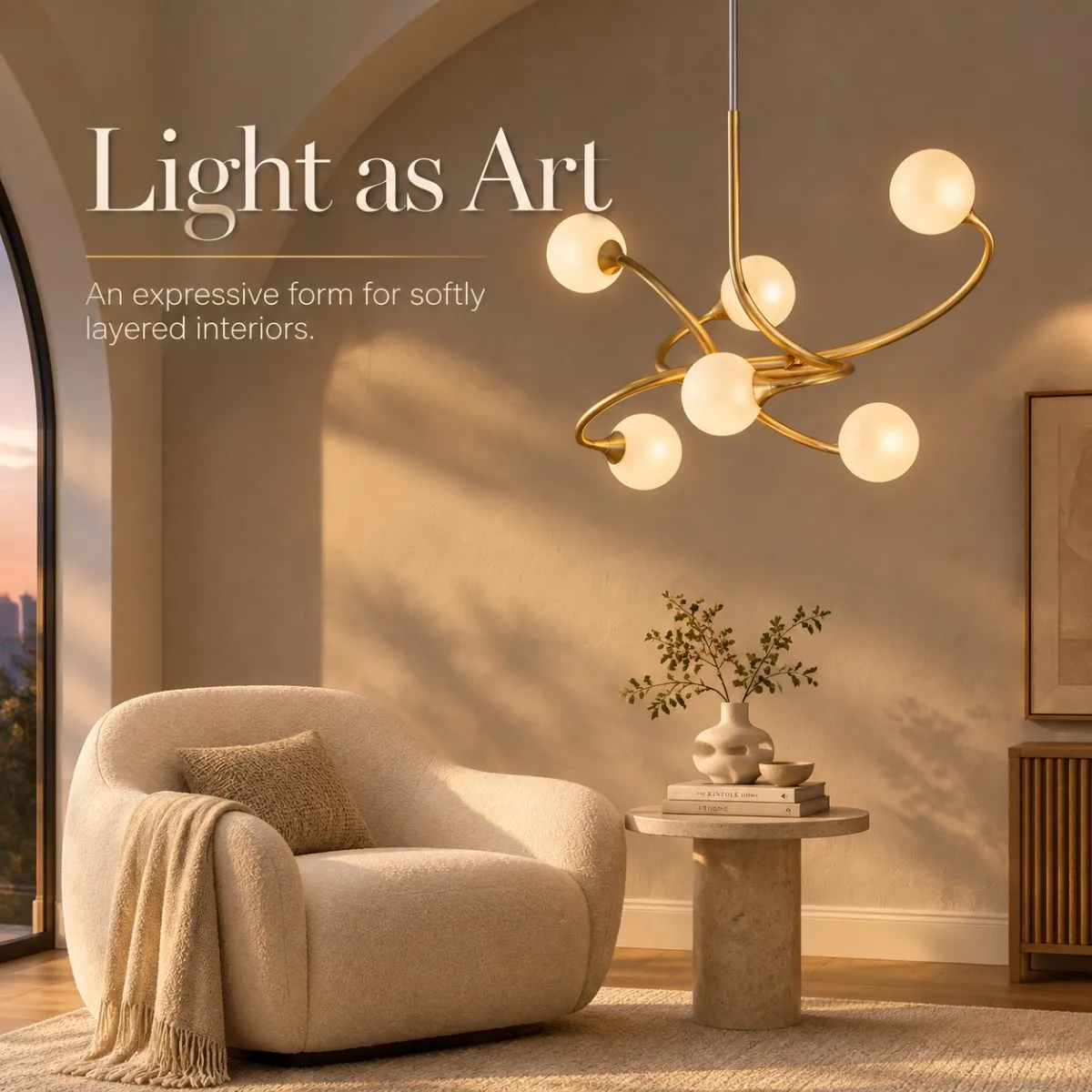 Modern Luxury 2026 Gold Leaf 6 Light Globe Chandelier Curved Metal Arm Pendant Light Fixture for Villa Living Room Decor