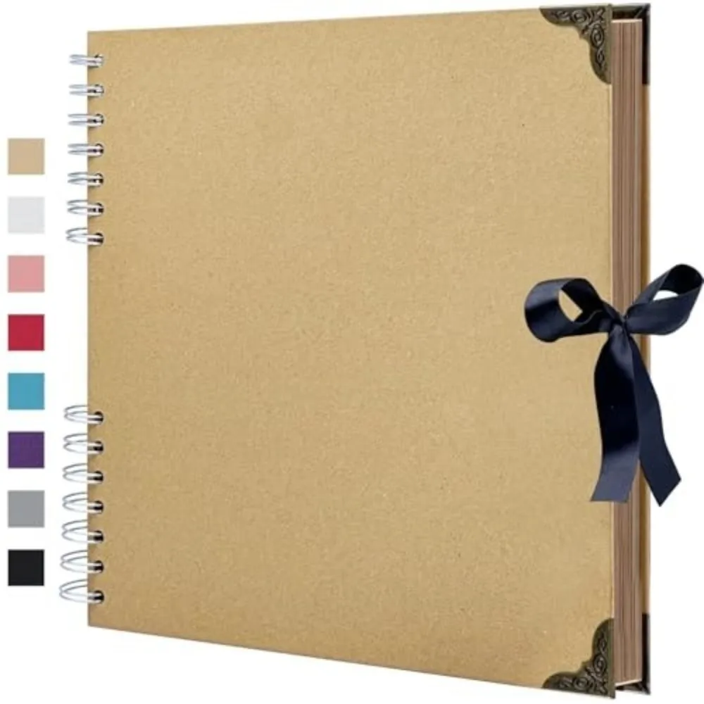 Neues 20,3 x 20,3 cm großes Scrapbook-Album, 40 Seiten, flaches Design, Erinnerungsbuch, Kraftpapier, Hardcover-Album für Hochzeitsfeier