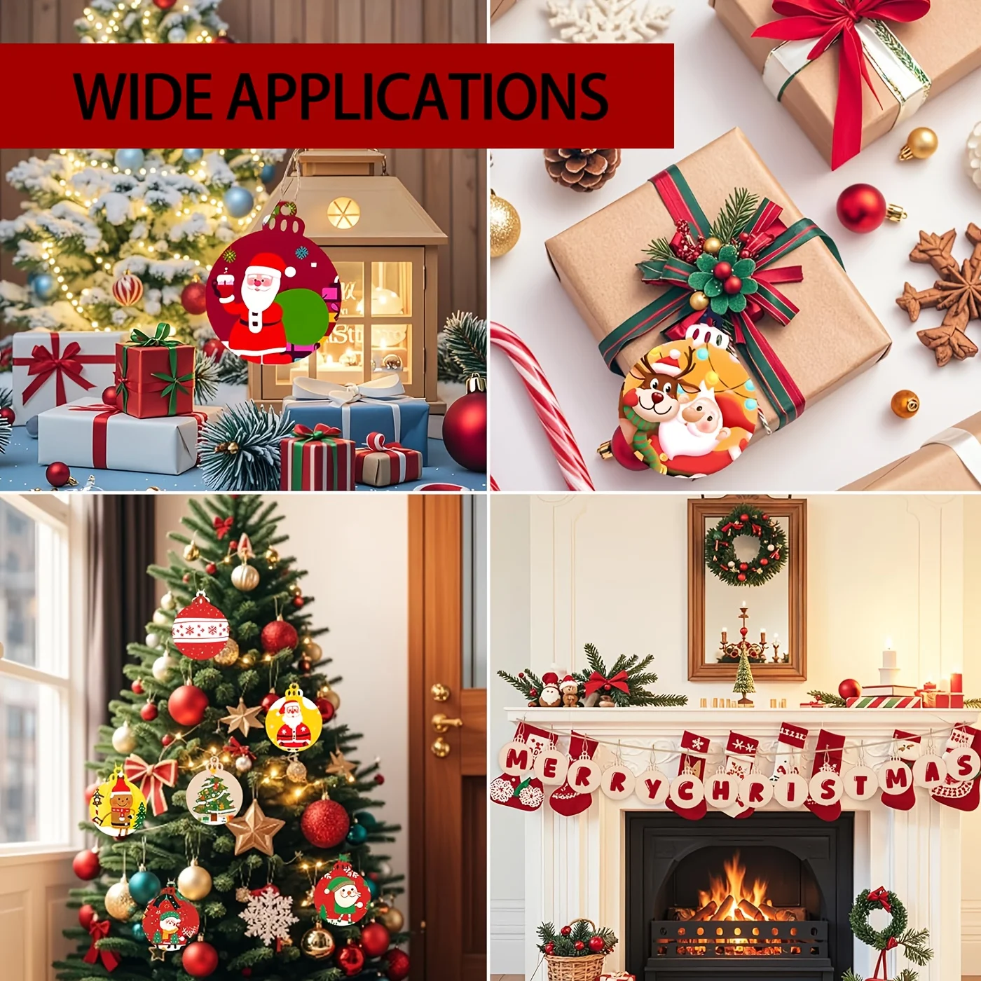 15/25/50 قطعة 3.5 "x 4.2" زخارف عيد الميلاد الخشبية شرائح خشبية غير مكتملة مع ثقوب مع حبل 10 متر خشب مستدير محفور مسبقًا #3