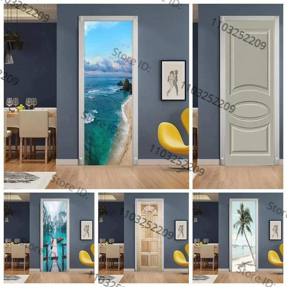 

Plaża Widok Na Jezioro Naklejka Na Drzwi Tapeta 3d Natura Brama Górska Plakat Naklejka Sypialnia Salon Dekoracja