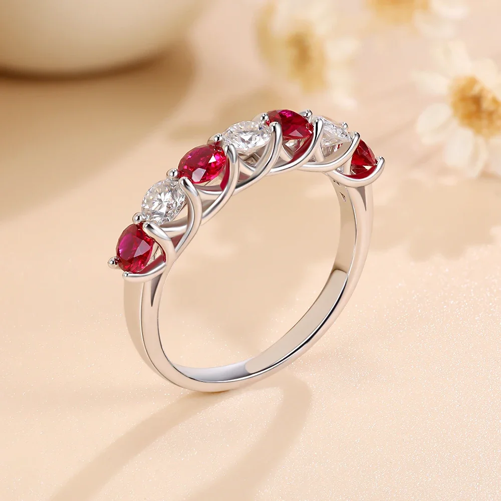 

Pretty Beauty Sapphire/Emerald/Ruby Wedding Band Half Halo Gemstone Moissanite Ring for Women S925 Sterling Silver Fine Jewelry