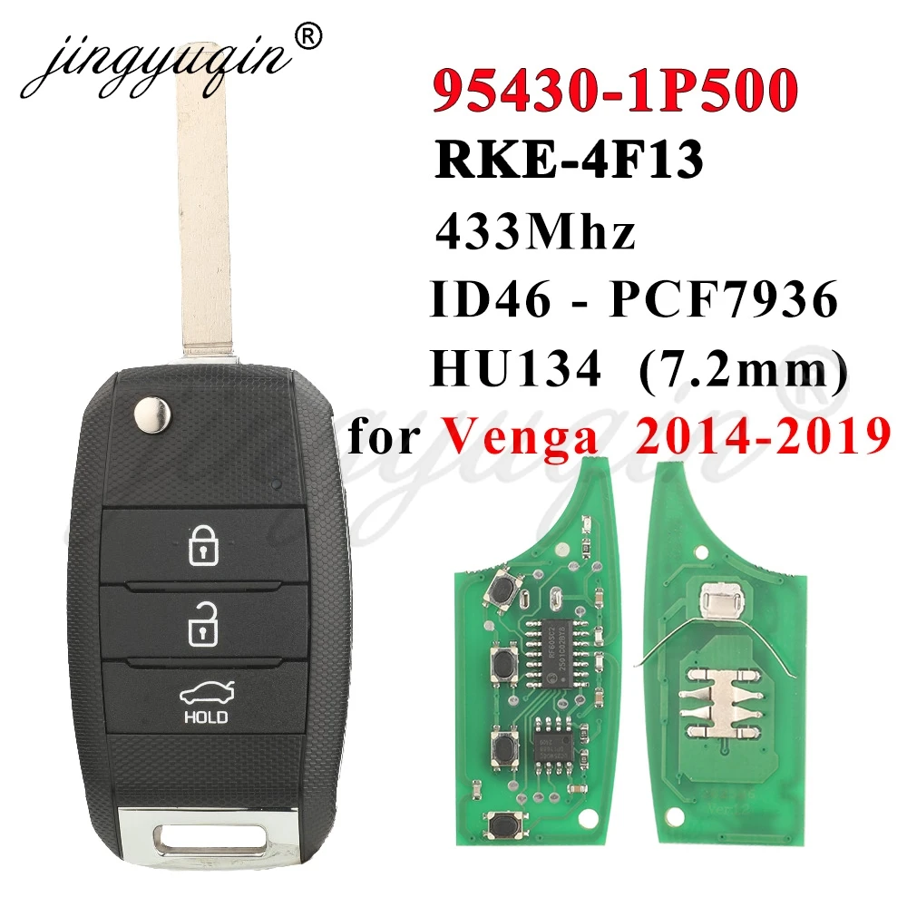 

jingyuqin RKE-4F13 3 Buttons Remote Flip Car Key For KIA Venga 2014-2019 95430-1P500 433Mhz ID46 HU134 Aftermarket Control Fob
